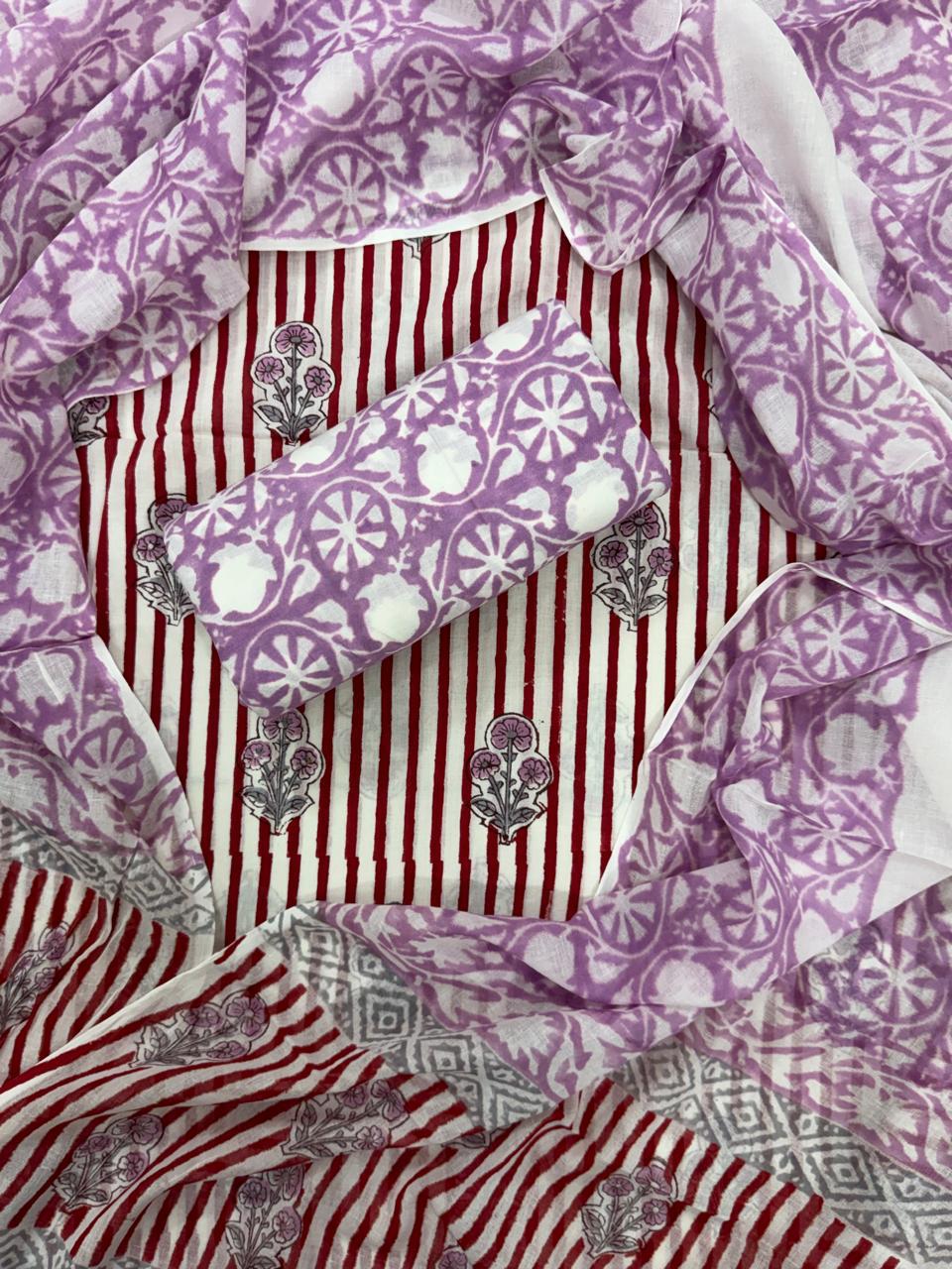 DESIGNER HAND BLOCK PRINT PURE COTTON SUIT WITH COTTON MULMUL DUPATTA (MALYS33)