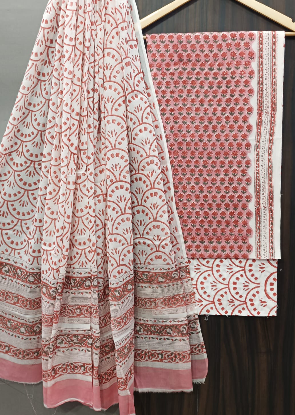 Designer Hand Block Print Pure Cotton Suit with Cotton Mulmul Dupatta (MALYS17)
