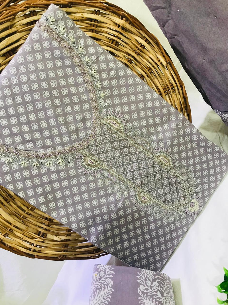 SANGANERI PRINT COTTON SUIT MATERIAL WITH CHIFFION  DUPATTA WITH GOTA HAND WORK (GOTAYS83)