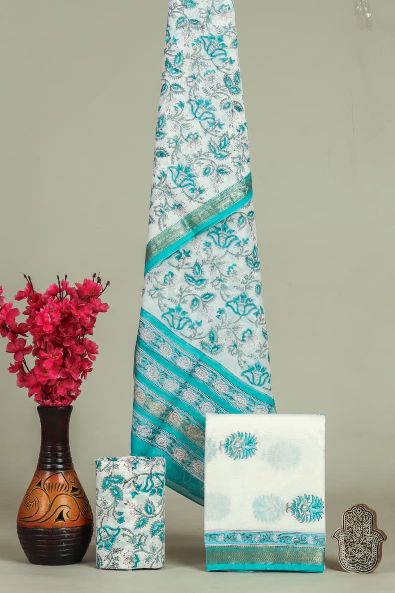 DESIGNER HAND BLOCK PRINT MAHESHWARI SILK SUIT SET (MSLYS83)