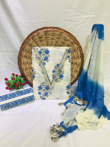 SANGANERI PRINT COTTON SUIT MATERIAL WITH CHIFFION DUPATTA GOTTA NECK WORK (GOTAYS51)