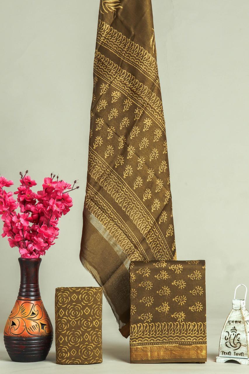 DESIGNER HAND BLOCK PRINT MAHESHWARI SILK SUIT SET (MSLYS78)