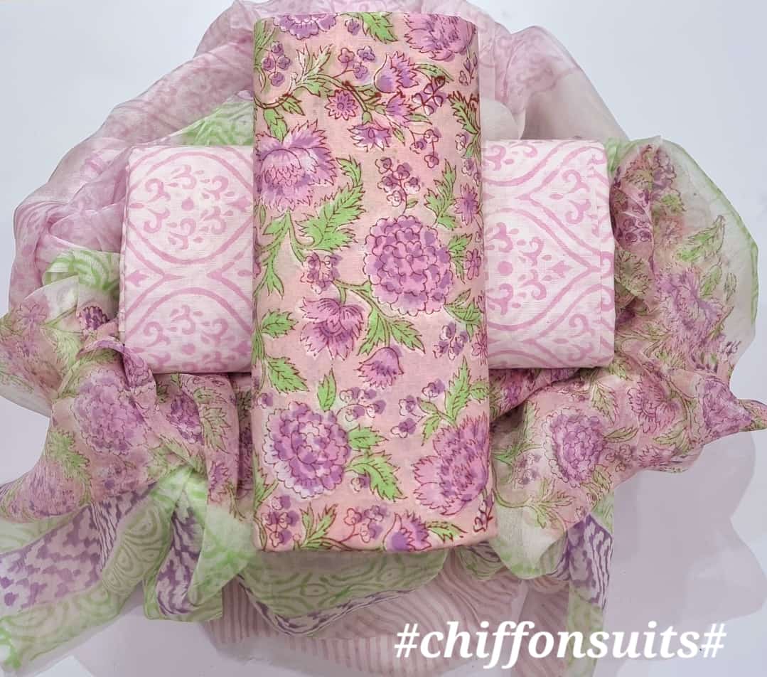 EXCLUSIVE HAND BLOCK PRINT PURE COTTON SUIT WITH CHIFFION DUPTTA (PCHFYS90)