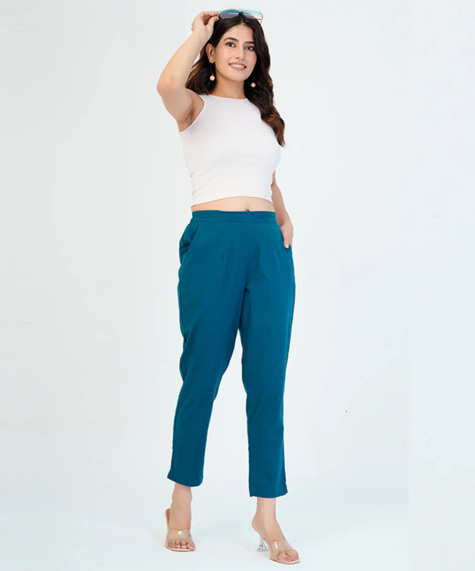 Peacock Blue Cotton Pant (SAYS07)