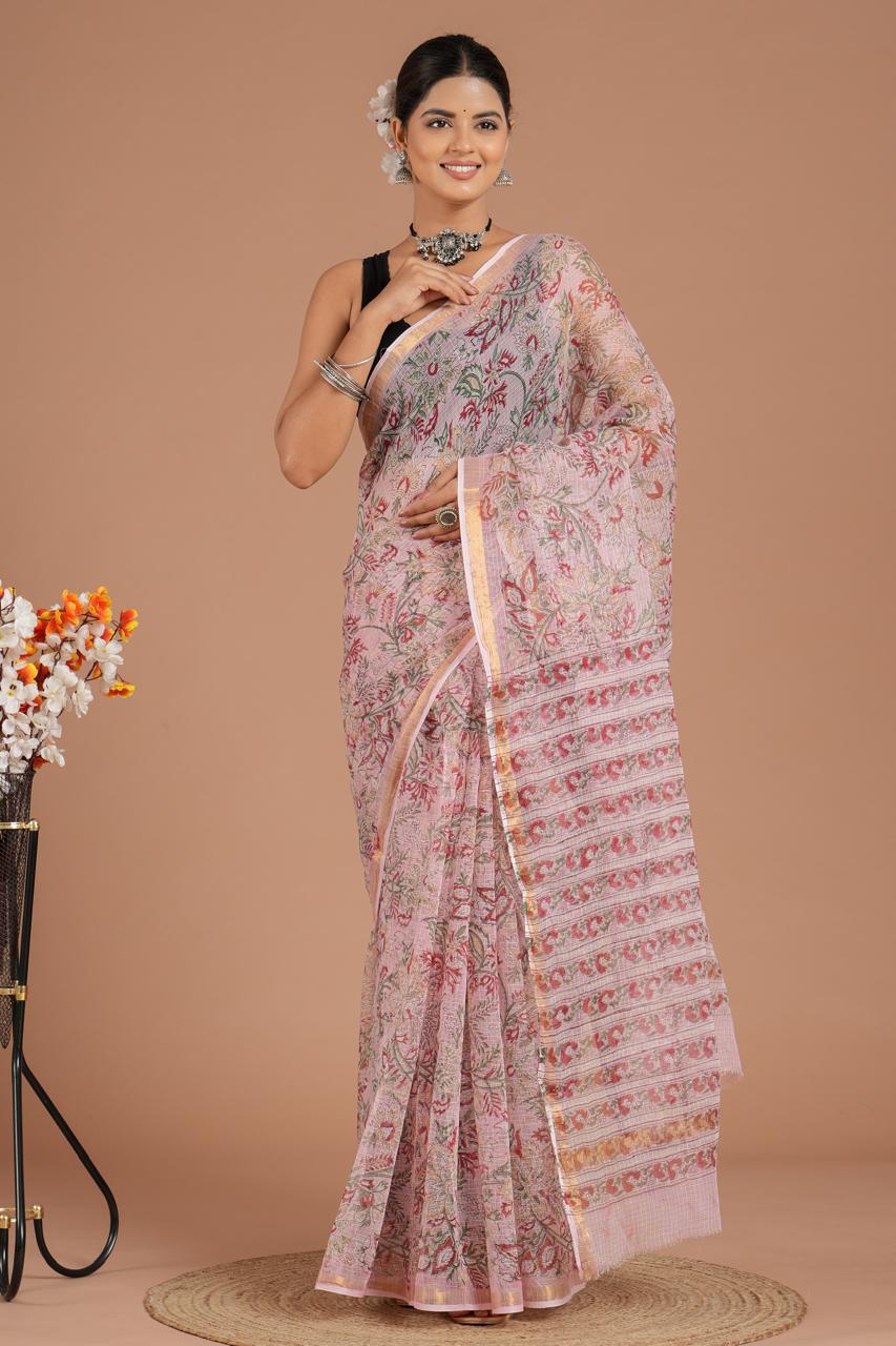 DESIGNER HAND BLOCK PRINTED KOTA DORIYA SILK SAREE(KDSYS32)