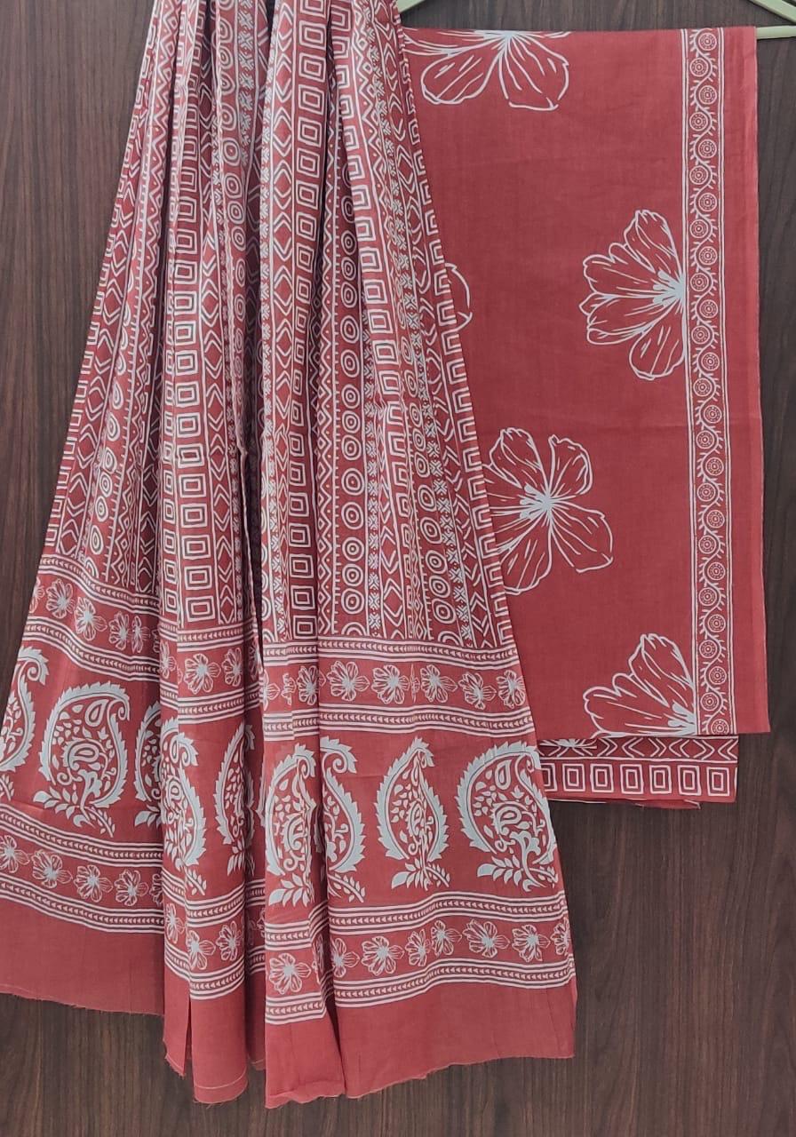 DESIGNER HAND BLOCK PRINT PURE COTTON SUIT WITH COTTON MULMUL DUPATTA (MALYS34)