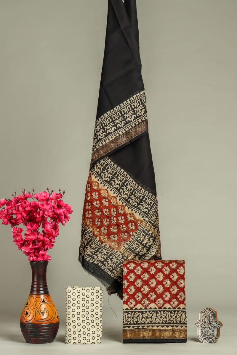 Designer Hand Block Print Maheshwari Silk Suit Set  (MSLYS17)