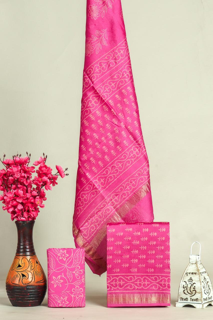 EXCLUSIVE HAND BLOCK PRINT MAHESHWARI SILK SUIT WITH MAHESHWARI SILK DUPPTA (MSLYS130)