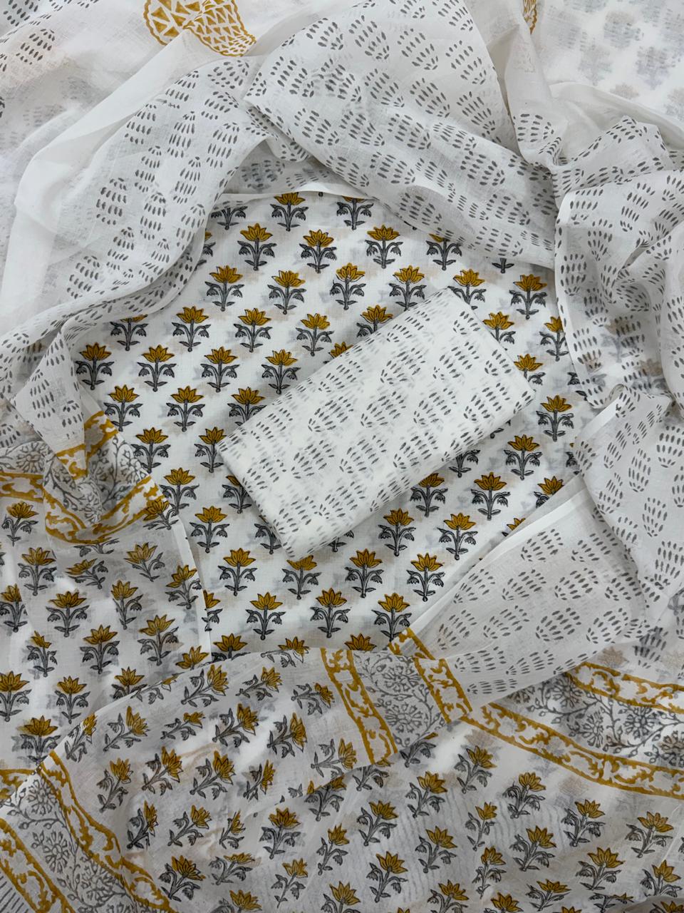 DESIGNER HAND BLOCK PRINT PURE COTTON SUIT WITH COTTON MULMUL DUPATTA(MALYS39)