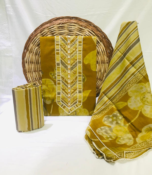 Sanganeri print cotton suit material with cotton dupatta Gotta Tye neck work (GOTAYS148)