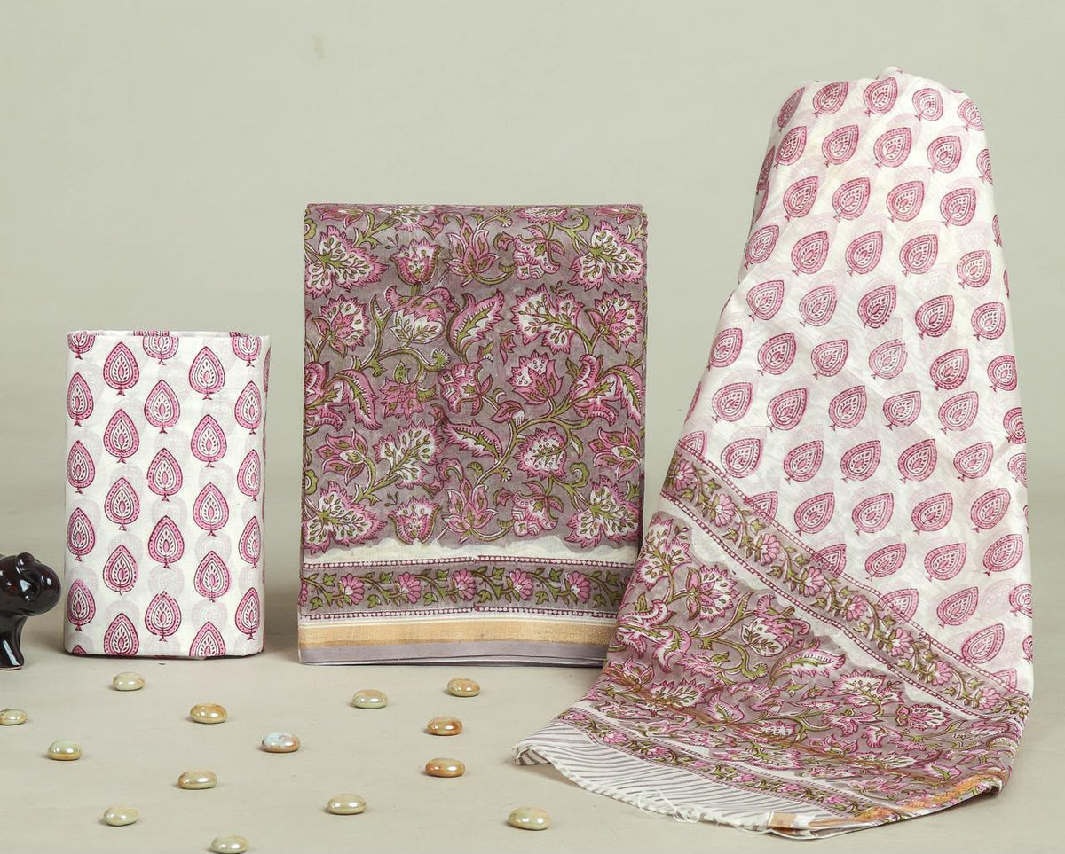 Designer Hand Block  Print Chanderi Silk Suit set with  Chanderi Dupatta (CHDYS109)