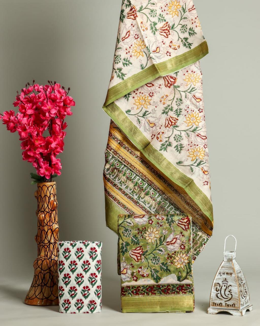 DESIGNER HAND BLOCK PRINT MAHESHWARI SILK SUIT MAHESHWARI SILK DUPPTA (MSLYS183)
