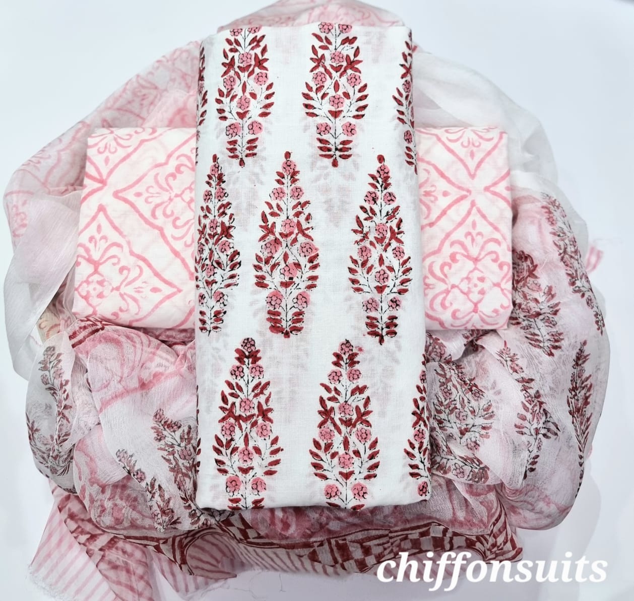 ELEGANT HAND BLOCK PRINT PURE COTTON SUIT WITH CHIFFION DUPTTA (PCHFYS119)