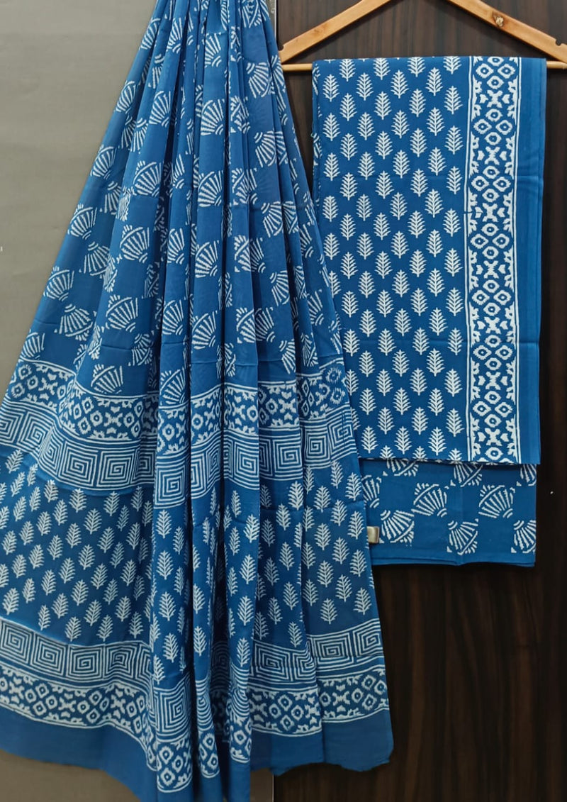 Yuvi Style Hand Block  Print Cotton Suit Set with Mulmul Dupatta (MALYS103)