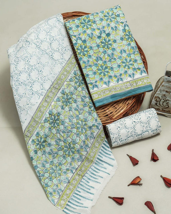 ELEGAT HAND BLOCK PRINT COTTON SUIT SET WITH MULMUL DUPATTA (MALYS319)
