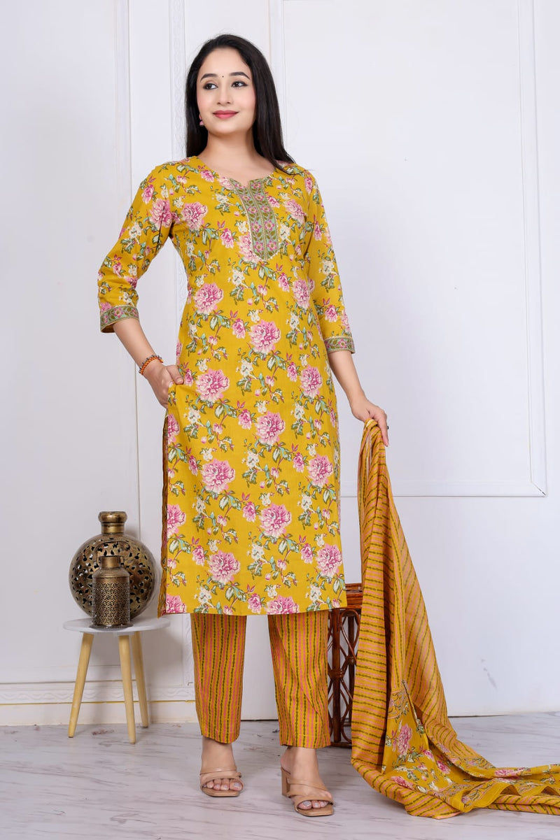 Flower Print cotton suit with mulmul dupatta( CSSYS02)