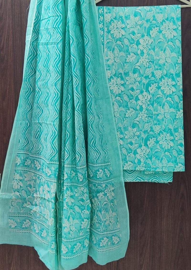 DESIGNER HAND BLOCK PRINT PURE COTTON SUIT WITH MULMUL DUPATTA (MALYS95)