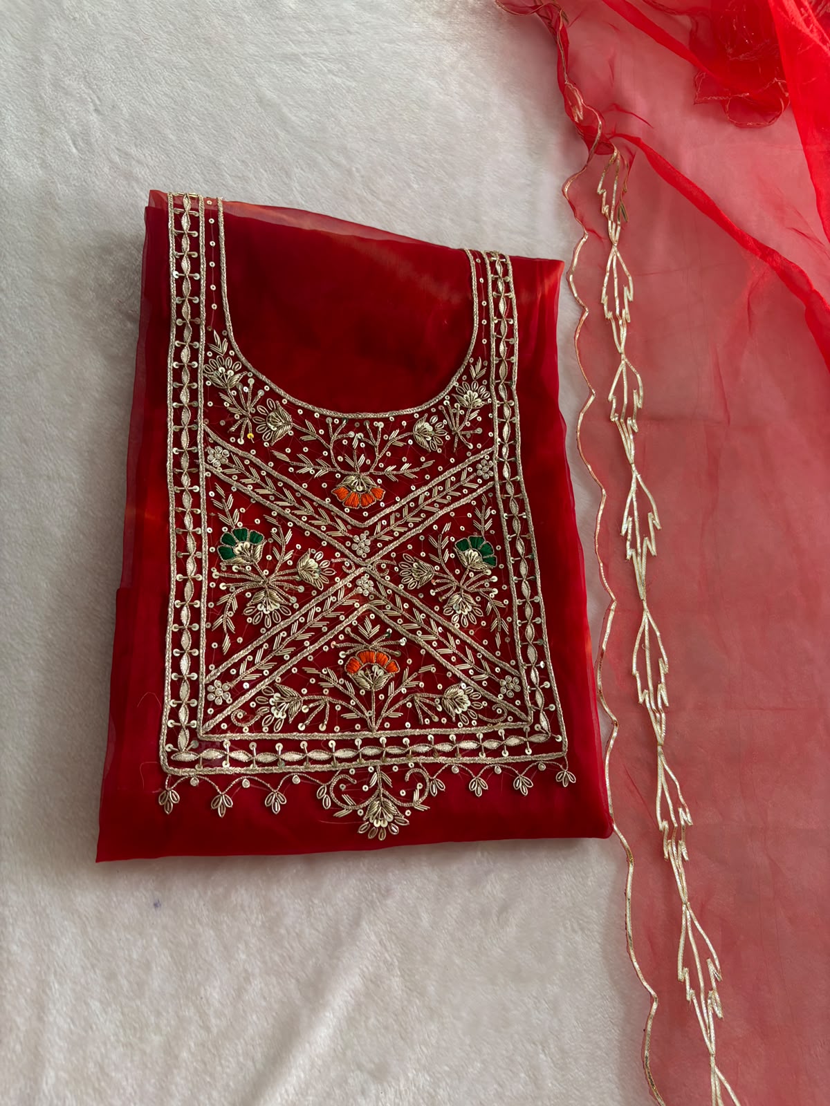 Pure Organza Unstitched Gota Pati Work Dupatta Suit (KDZ20)