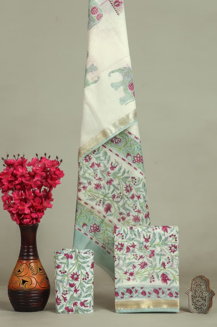 DESIGNER HAND BLOCK PRINT MAHESHWARI SILK SUIT SET (MSLYS63)