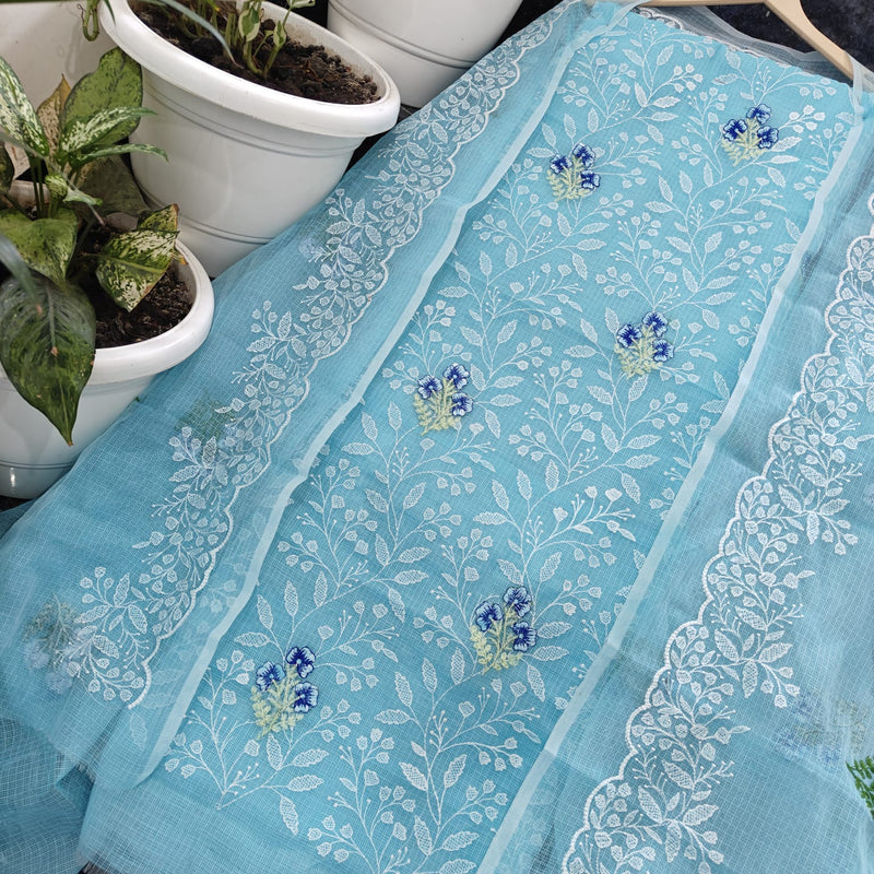 Yuvi Style Sky Blue Kota Doria Suit With Embroidery Work (FKDYS81)