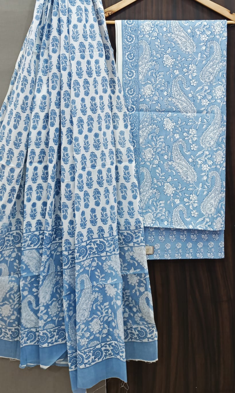 Designer Hand Block Print Pure Cotton Suit with Cotton Mulmul Dupatta (MALYS13)