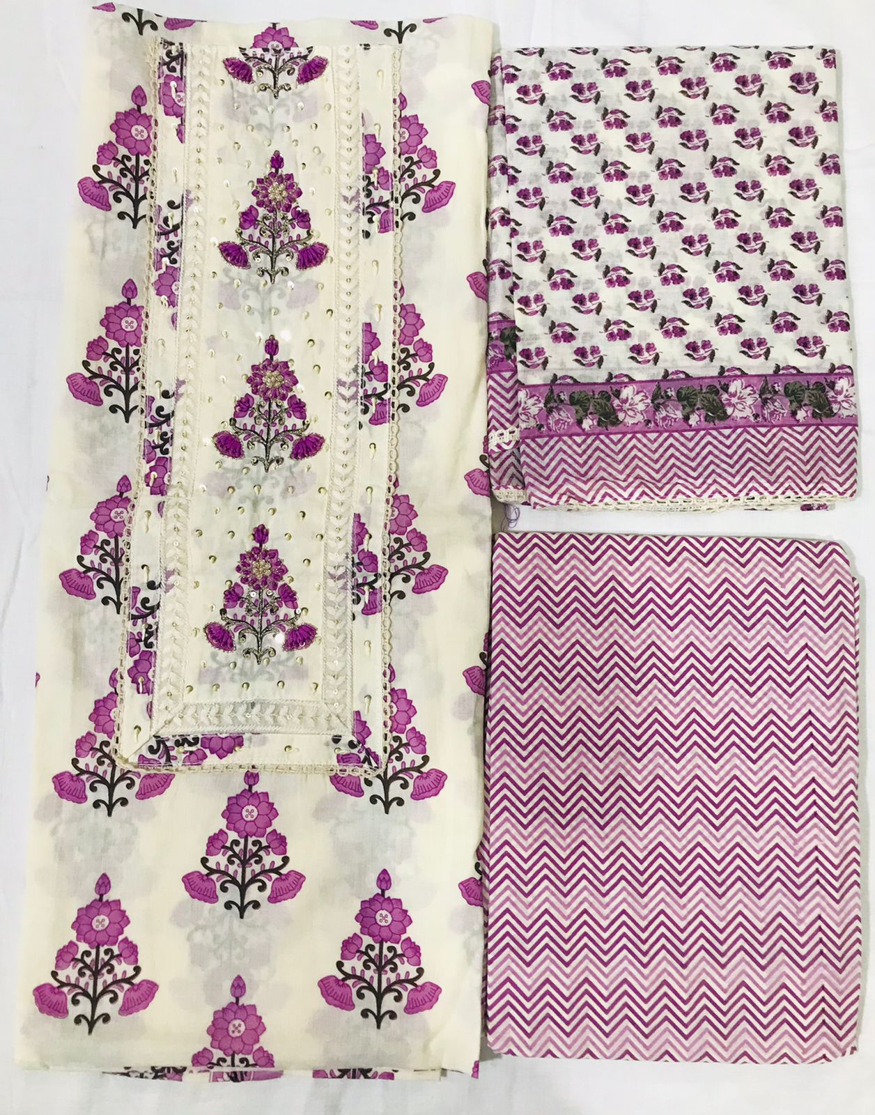 Sanganeri print cotton suit material with cotton dupatta Hand work (GOTAYS90)