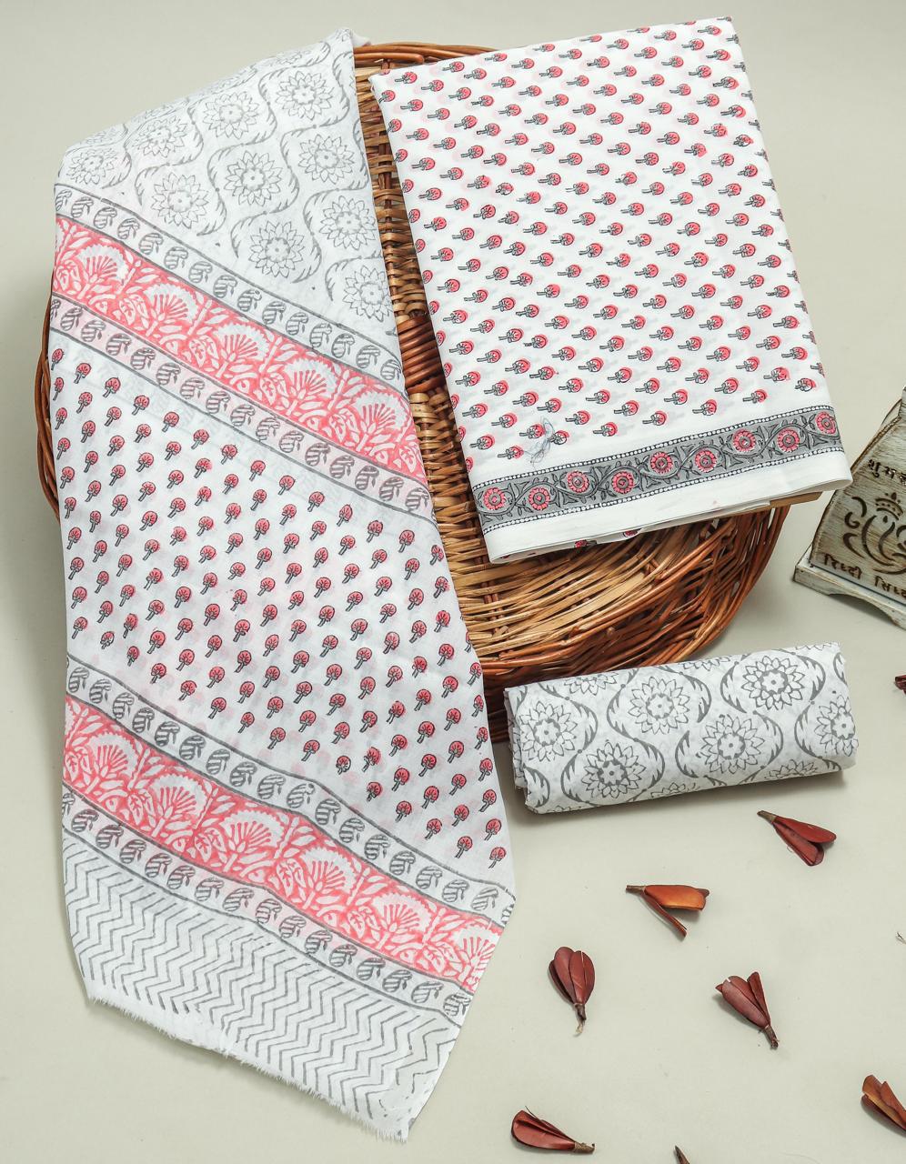 DESIGNER HAND BLOCK PRINT PURE COTTON SUIT WITH COTTON MULMUL DUPATTA (MALYS94)