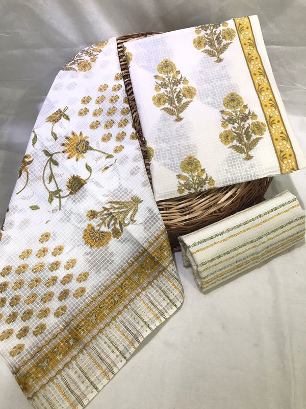 Yuvi Style Hand Block Buta Print Cotton Suit Set with Mulmul Dupatta (MALYS334)