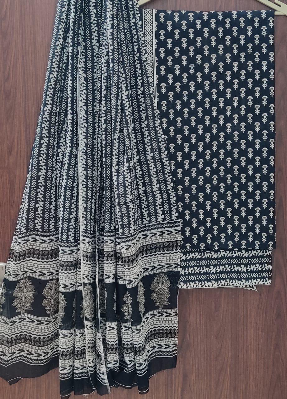 Designer Hand Block Print Pure Cotton Suit with Cotton Mulmul Dupatta (MALYS10)
