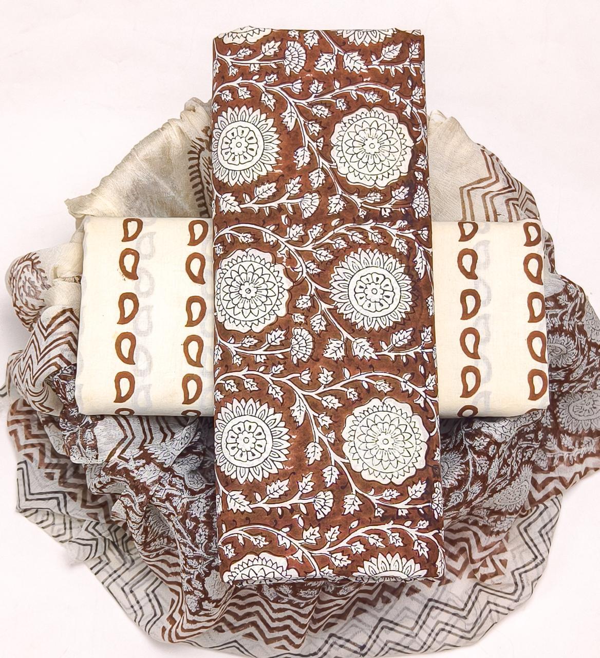 DESIGNER HAND BLOCK PRINT PURE COTTON SUIT WITH CHIFFON DUPATTA (PCHFYS50)