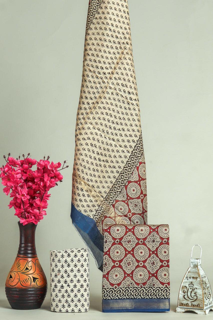 EXCLUSIVE HAND BLOCK PRINT MAHESHWARI SILK SUIT WITH MAHESHWARI SILK DUPPTA (MSLYS142)