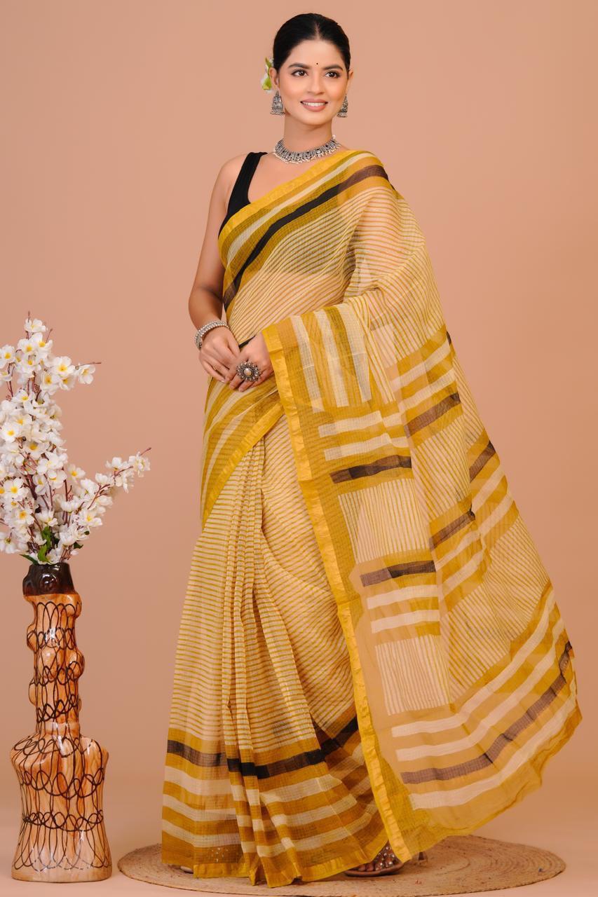 Designer Hand Block Printed Kota Doriya Silk Saree(KDSYS15)