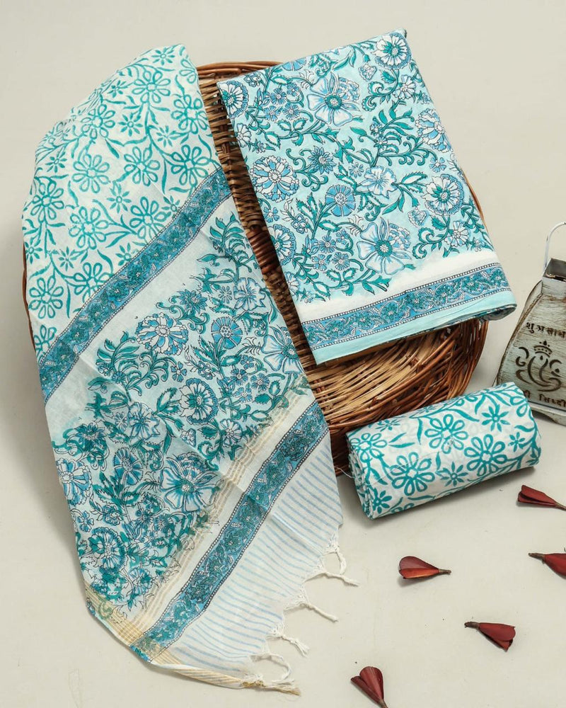 DESIGNER HAND BLOCK PRINT PURE COTTON SUIT WITH MULMUL DUPATTA (MALYS47)