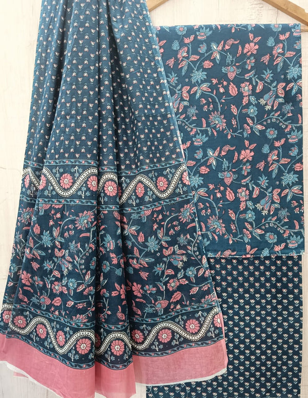 DESIGNER HAND BLOCK PRINT PURE COTTON SUIT WITH COTTON MULMUL (MALYS64)
