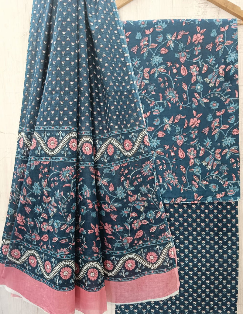 DESIGNER HAND BLOCK PRINT PURE COTTON SUIT WITH COTTON MULMUL (MALYS64)
