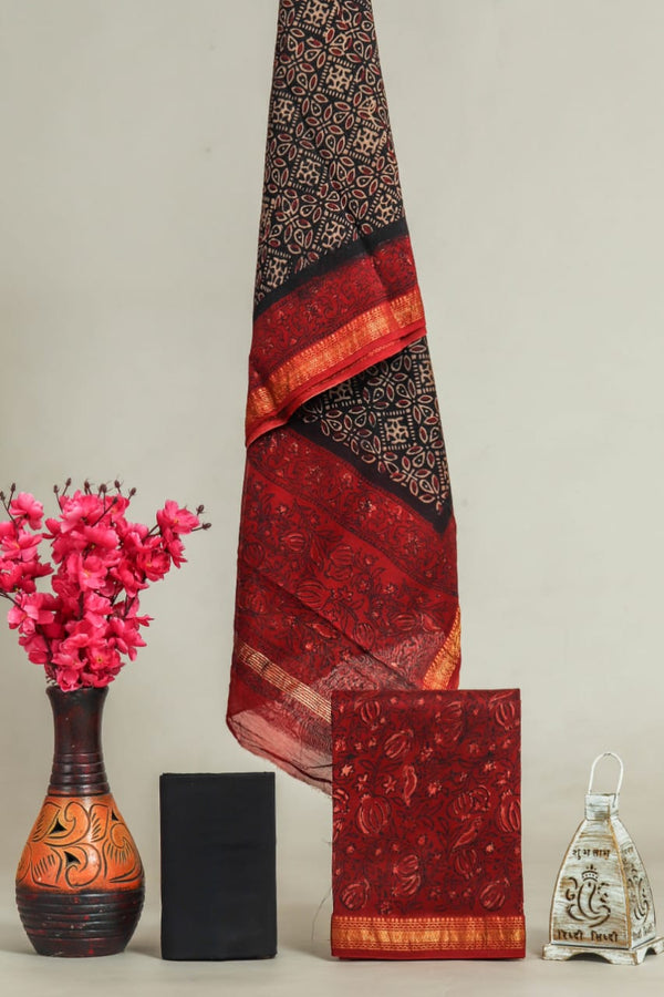 DESIGNER HAND BLOCK PRINT MAHESHWARI SILK SUIT SET (MSLYS60)