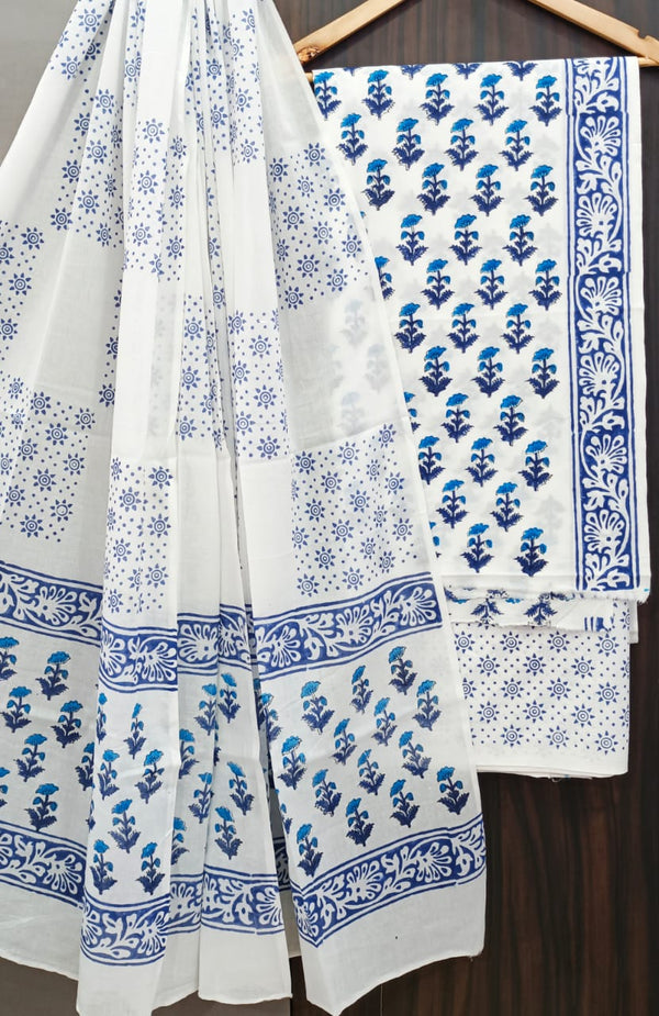 DESIGNER HAND BLOCK PRINT PURE COTTON SUIT WITH COTTON MULMUL DUPATTA (MALYS69)