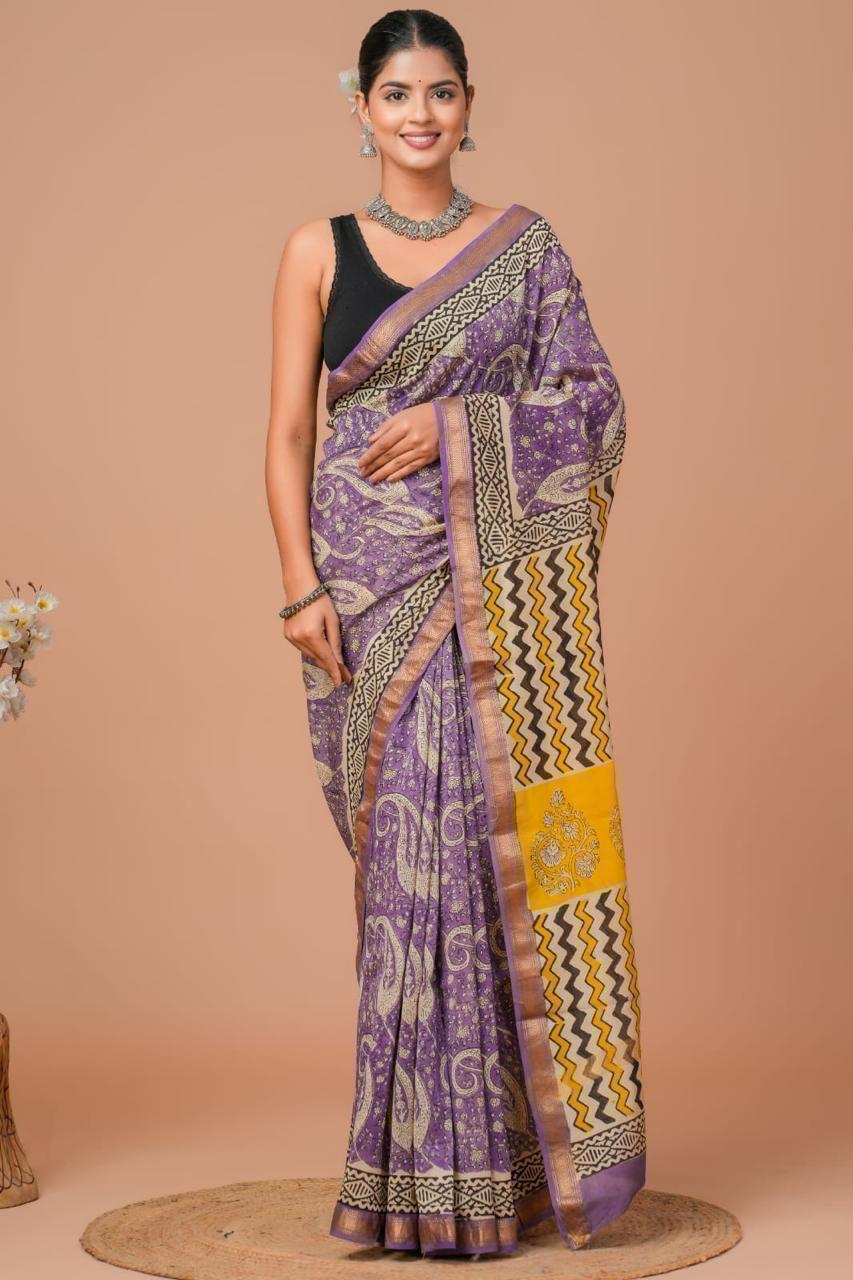 EXCLUSIVE HAND BLOCK PREMIUM MAHESWARI SILK SAREE ( MSYS49)