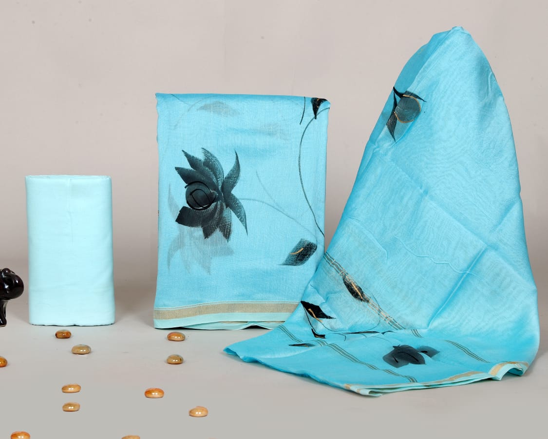 EXCLUSIVE HAND BLOCK CHANDERI SILK SUIT SET WITH CHANDERI DUPATTA (CHDYS189)