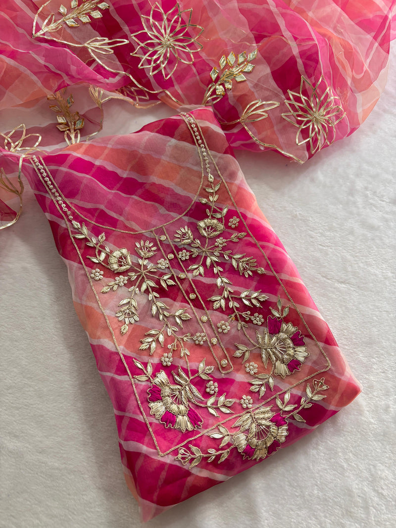 Pure Organza Unstitched Gota Pati Work Dupatta Suit (KDZ20)