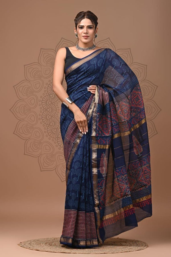 DESIGNER HAND BLOCK PRINTED  MAHESWARI  SILK SAREE ( MSYS10)