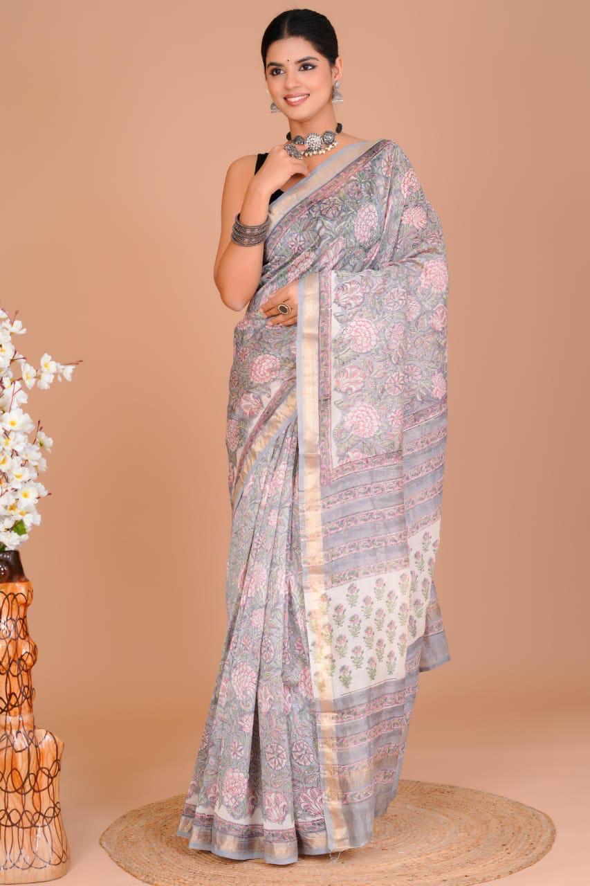 DESIGNER HAND BLOCK PRINTED MAHESWARI SILK SAREE ( MSYS27)