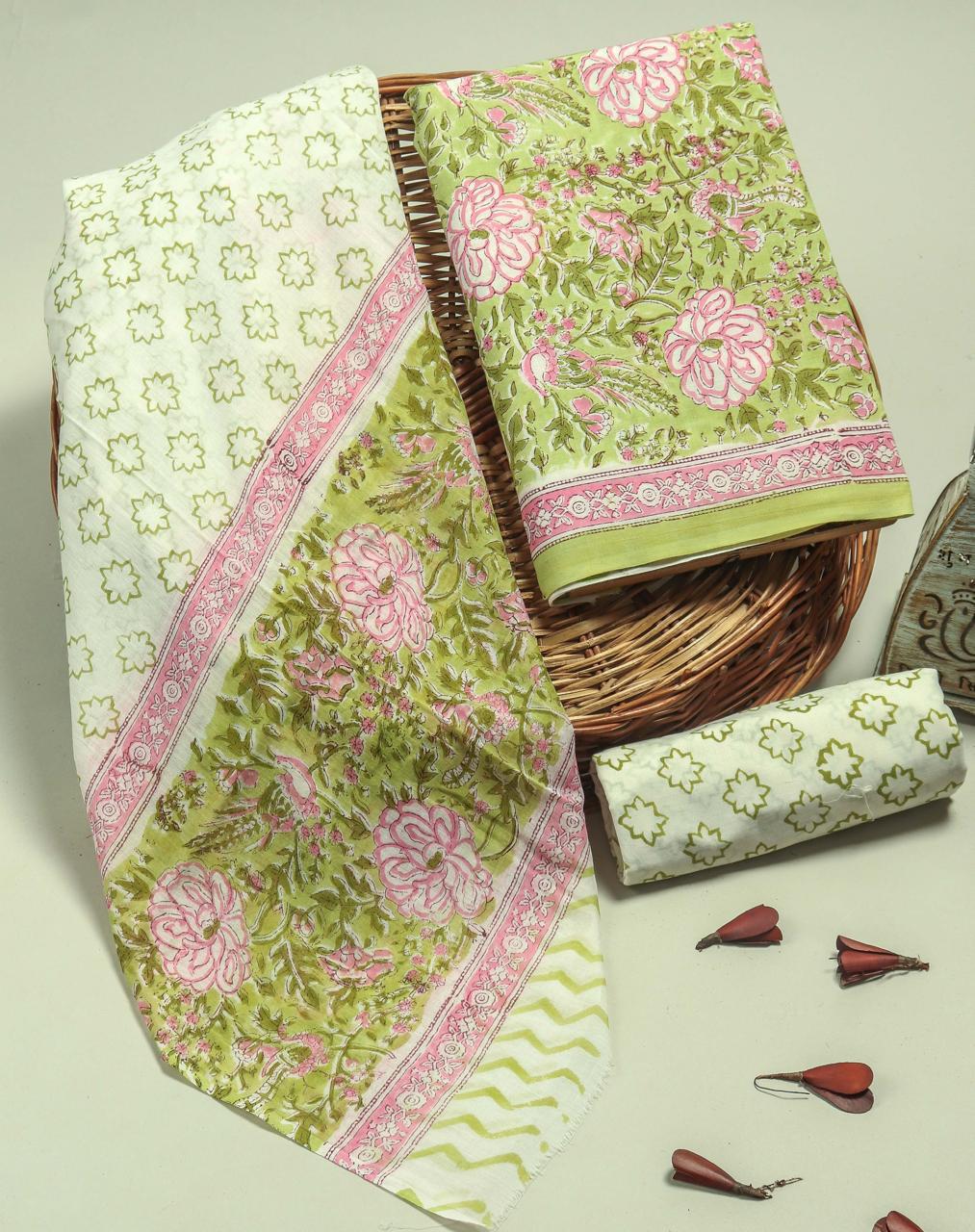 YUVI STYLE HAND BLOCK LEHERIYA PRINT COTTON SUIT SET (MALYS284)