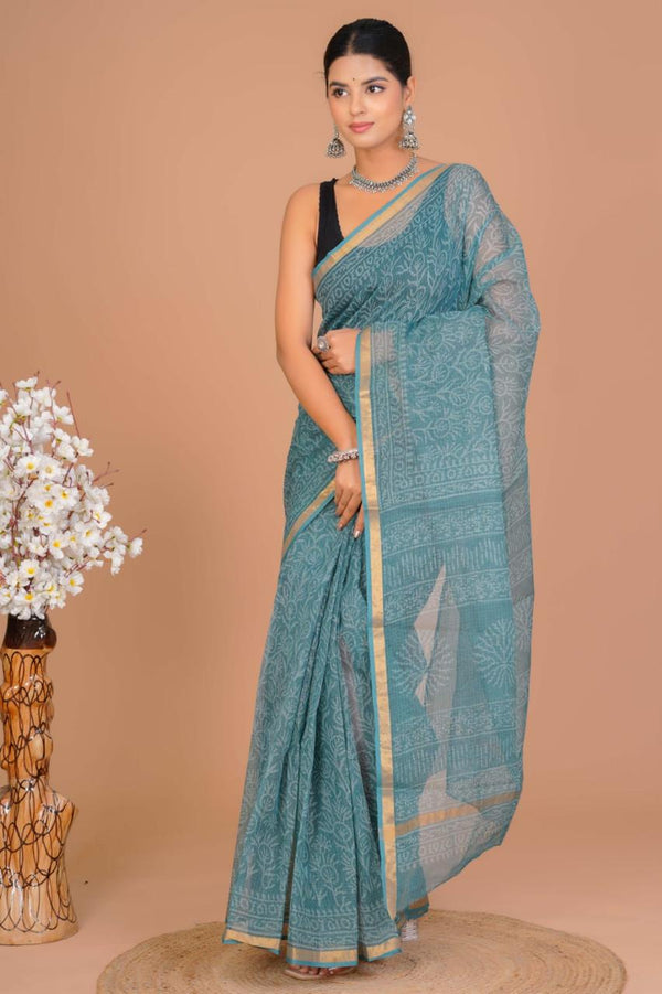 DESIGNER HAND BLOCK PRINTED KOTA DORIYA SILK SAREE(KDSYS26)