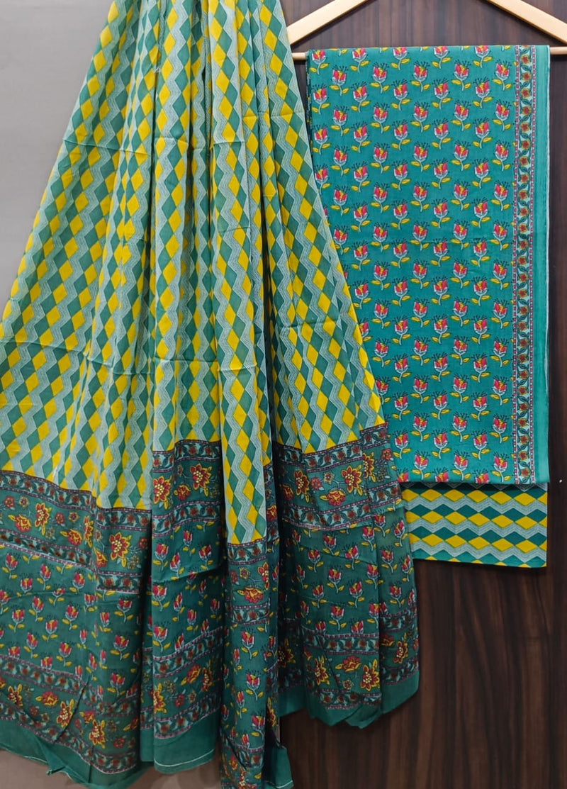 HAND BLOCK PRINT COTTON SUIT WITH COTTON MULMUL DUPATTA ( MALYS144)