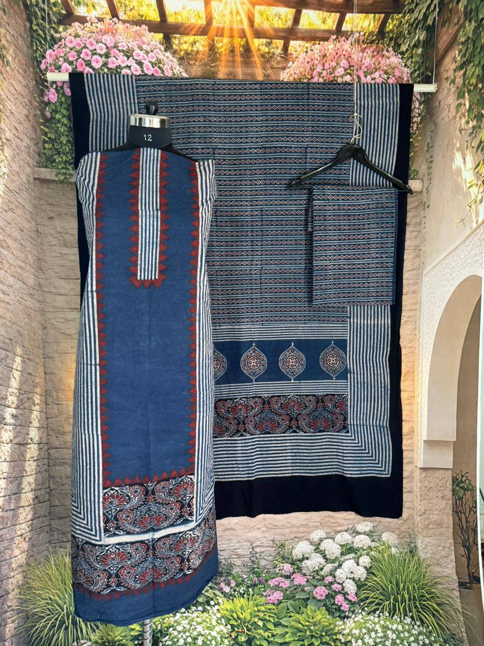 KUTCH HAND BLOCK AJRAK PRINT NATURAL DYED COTTON SUIT WITH COTTON DUPATTA (AJPCYS01)