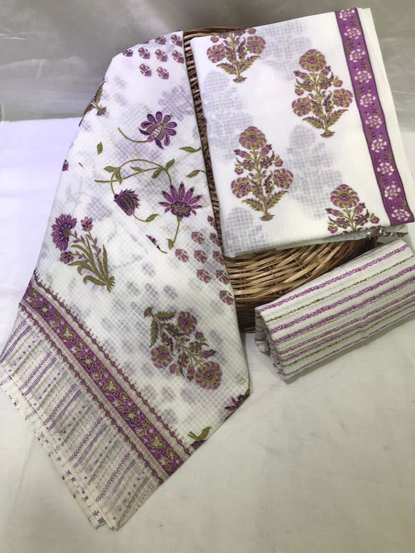 Yuvi Style Hand Block Buta Print Cotton Suit Set with Mulmul Dupatta (MALYS332)