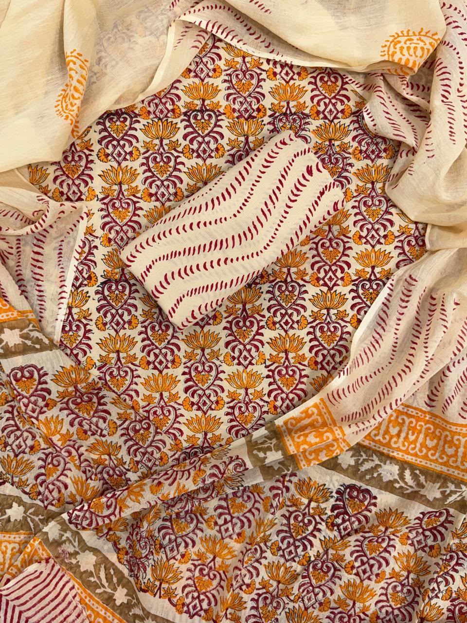 DESIGNER HAND BLOCK PRINT PURE COTTON SUIT WITH COTTON MULMUL DUPATTA (MALYS33)
