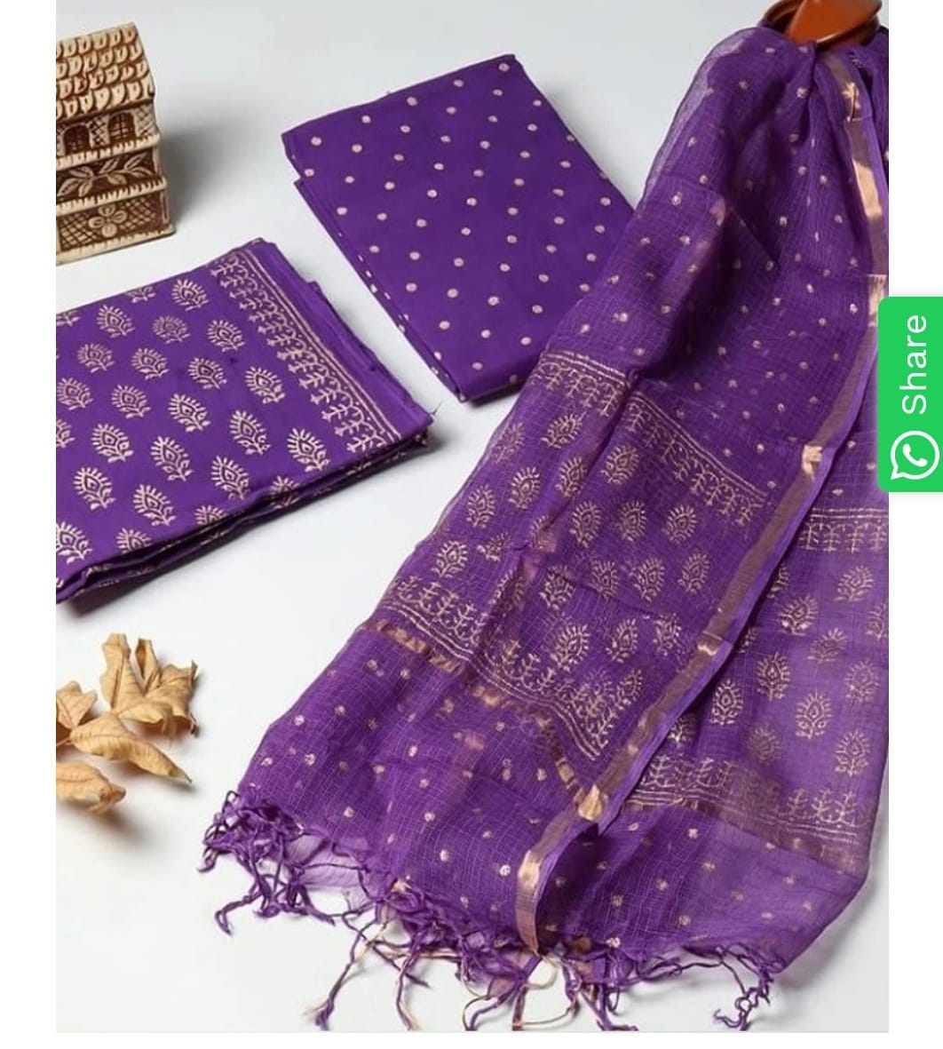 APPEALING  HAND BLOCK PRINT PURE COTTON SUIT WITH DORIA DUPATTA(3CKDYS186)