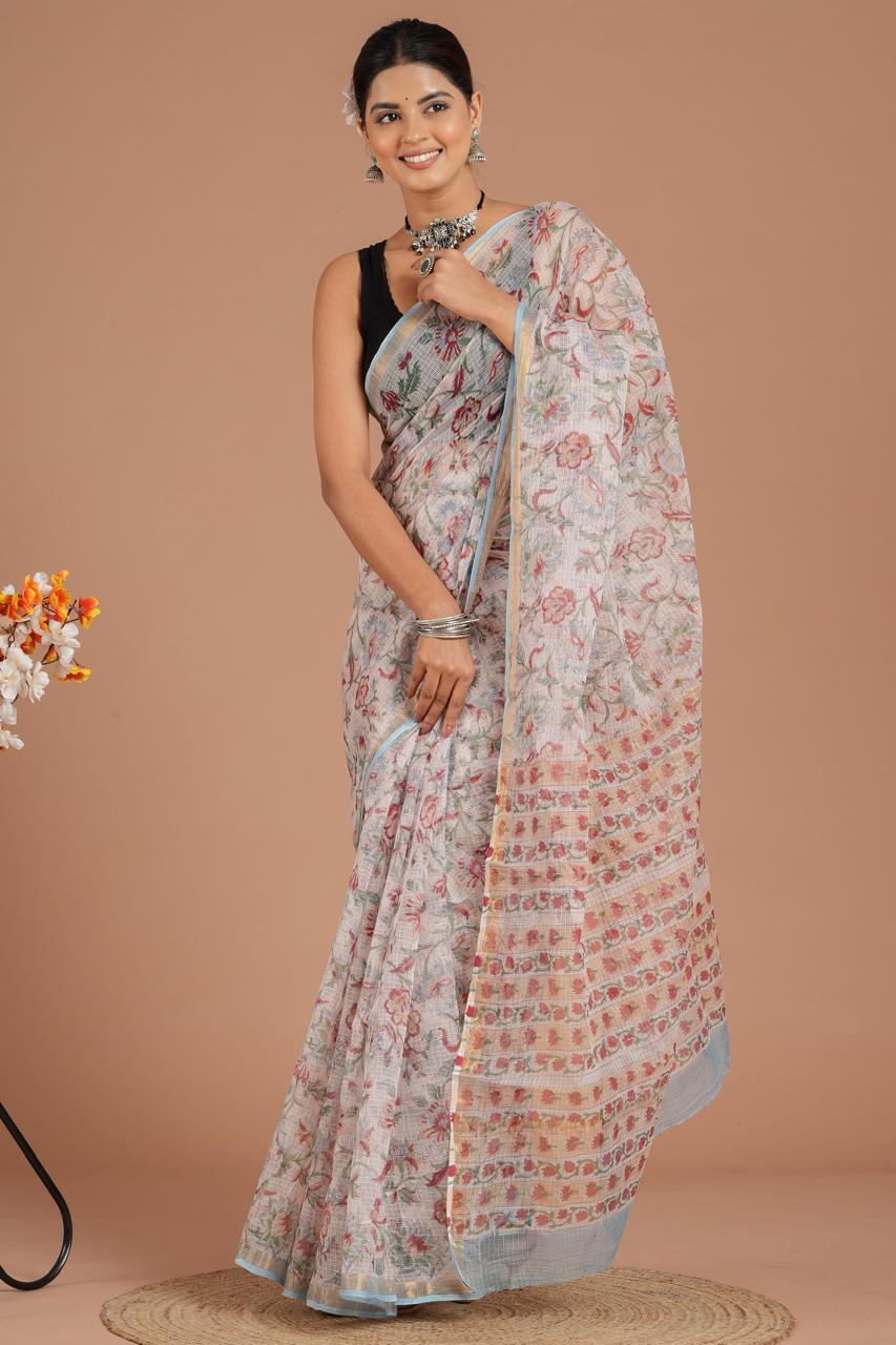 DESIGNER HAND BLOCK PRINTED KOTA DORIYA SILK SAREE(KDSYS33)